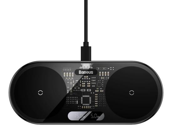 Baseus Digital LED Display 2in1 Wireless Charger 20W Black Universal version (Include USB For type-C 3A 1m) - Black